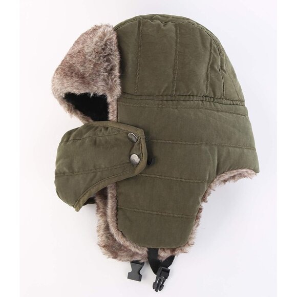 Mens Winter Trapper Hat with Earflaps Mask Warm Faux Fur Hunting Trooper Cap - Picture 3 of 7